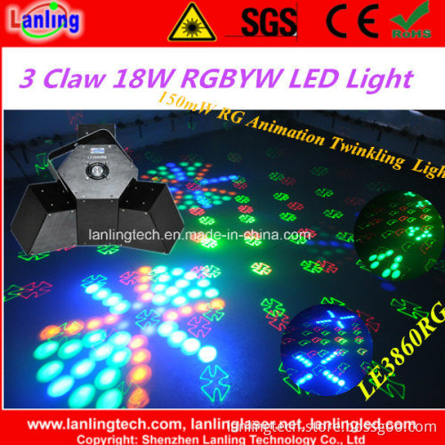 3 Claw 18W Rgbyw UFO LED Twinkling Laser Light (LE3860RG)
